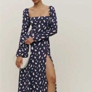Reformation Sigmund Dress - Navy & White Pattern